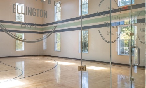 a large room with glass walls