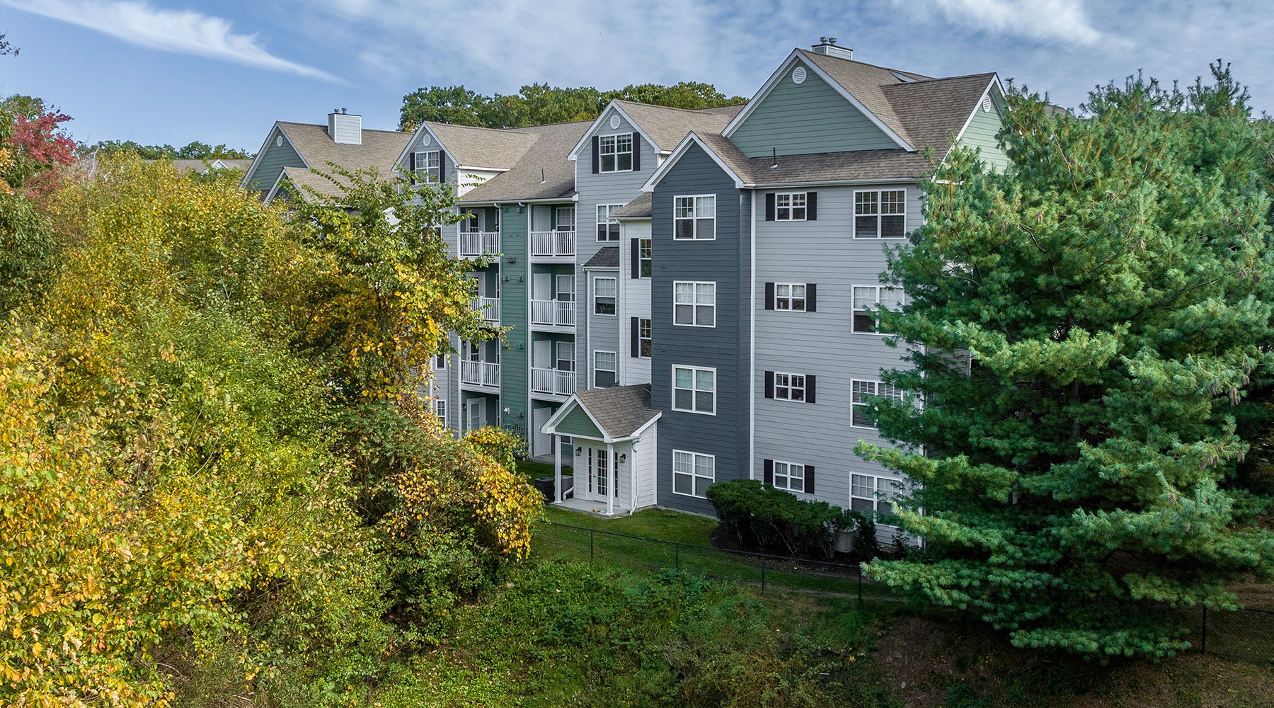 exterior of apartments with beautiful landscaping